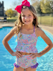 Grape Vacay Florals Ruffle Bikini Swimsuit