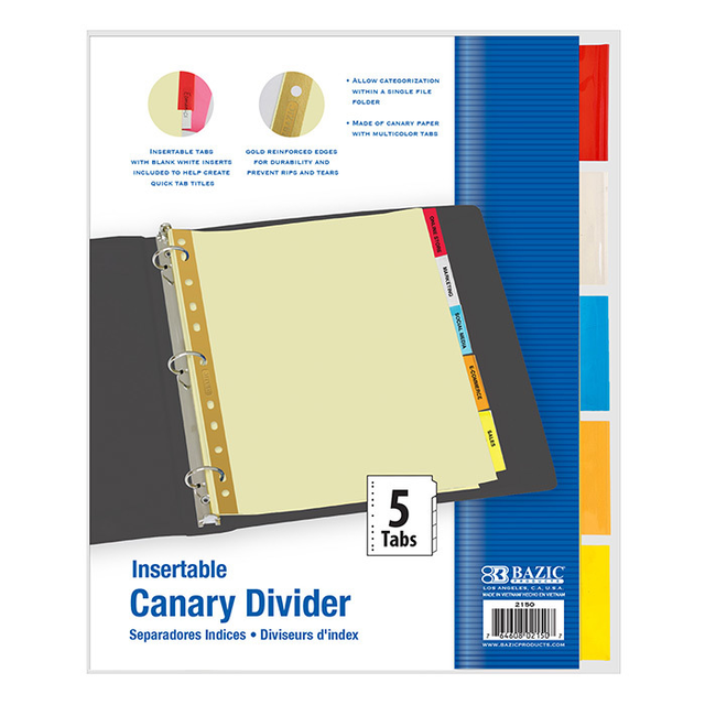 3 Ring Binder Dividers - 5 Color Tabs