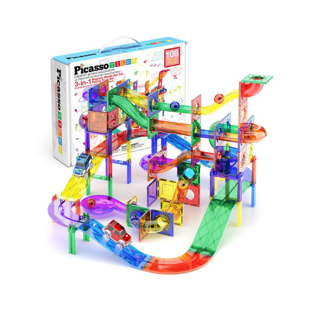 (30% Off) PicassoTiles 3-in-1 Magnetic Tile, Marble Run and Racing Track Building Toy