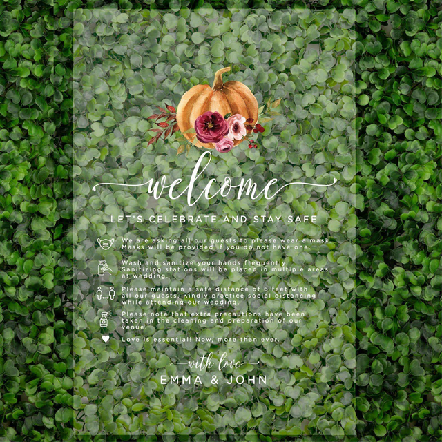 Custom Social Distance Clear Acrylic Wedding Party Signs, White Text, 16 x 24 Inches