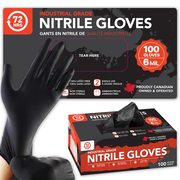 Industrial Grade Nitrile Gloves, Black, Box of 100, 6 Mil - 72HRS