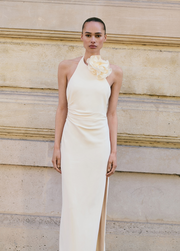 Draped halter-neck dress with flower motif - Women | MANGO United Kingdom