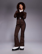 ASOS 4505 Petite - Ski - Softshell skipak met riem, zijstreep en rand van imitatiebont in koffiebruin