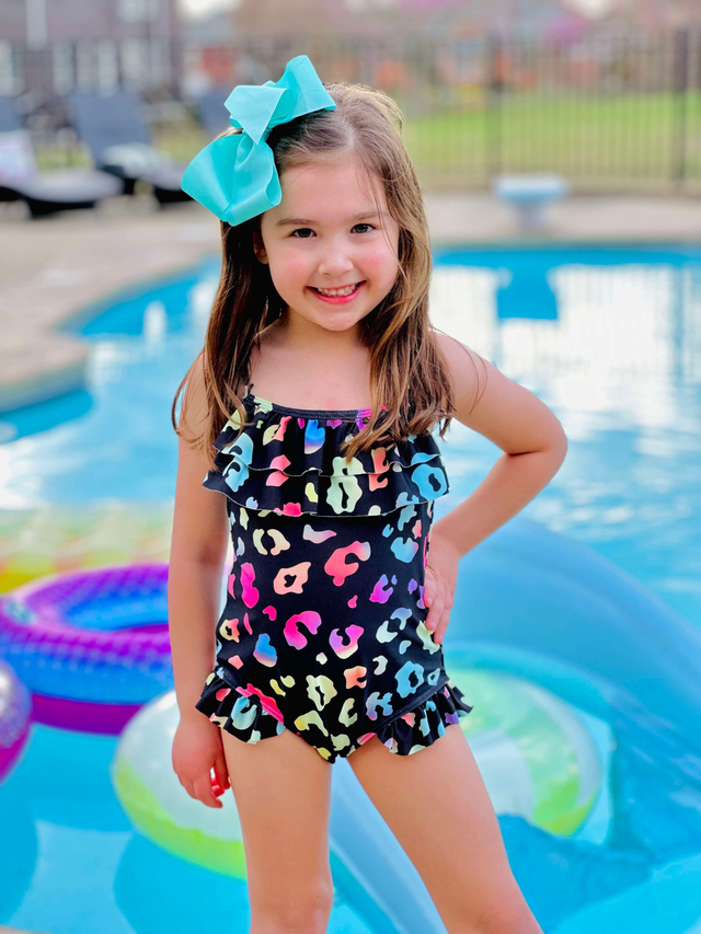 Mom & Me Black Neon Leopard One Piece Swimsuit