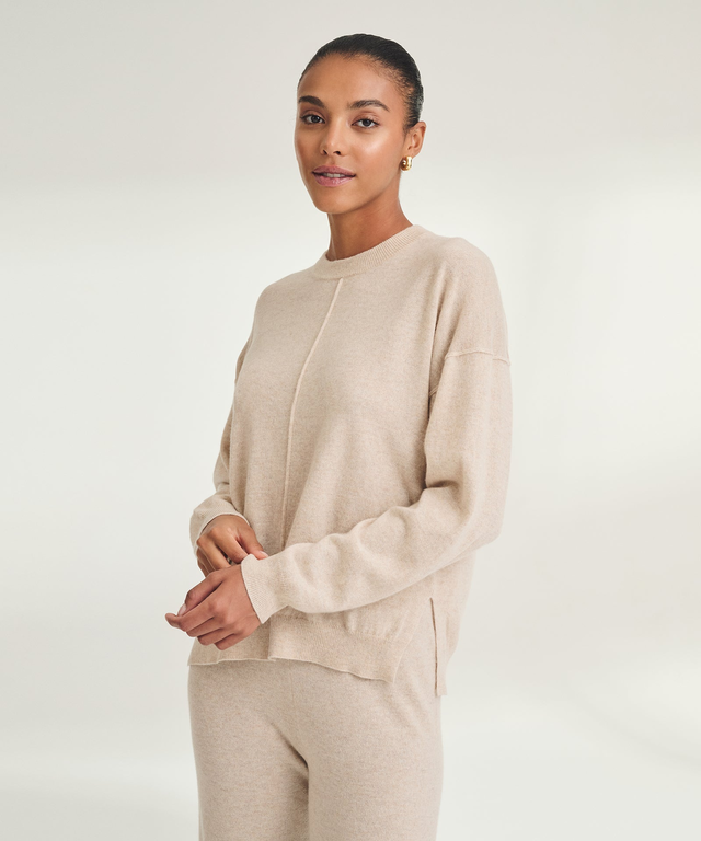 Signature Cashmere Crewneck Sweater with Pintucks
