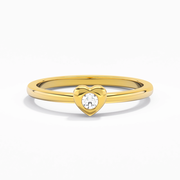14K Gold Solitaire Embedded Promise Ring Inlay Dainty Heart Round Moissanite Traditional Shank