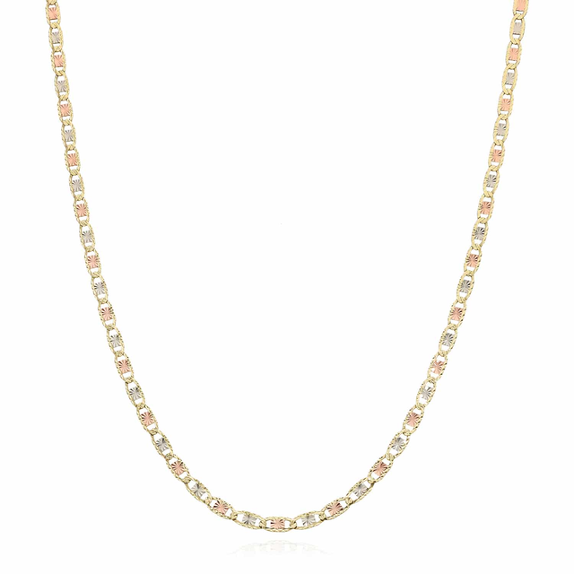 Solid 14K Tri-Color Gold 3.5mm Diamond-Cut Valentino Chain Necklace 16"-24"