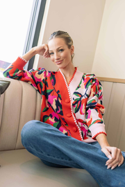Leslie Cardigan- Red Floral