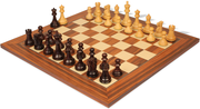 Reykjavik Series Chess Set Rosewood & Boxwood Pieces with Santos Rosewood & Maple Edged Board - 3.75" King