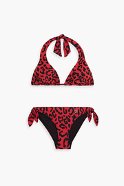 Leopard-print triangle bikini - brick - One Size