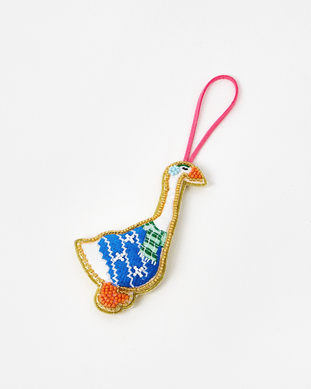 Chalet Goose Embroidered Christmas Tree Decoration
