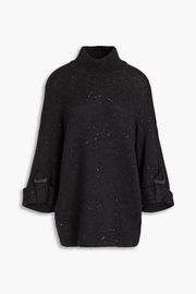 Embellished cashmere and silk-blend turtleneck sweater - dark gray - One Size