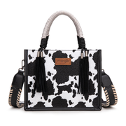 PRE-ORDER WG386-8120S  Wrangler Cow Print Tote/Crossbody -Black