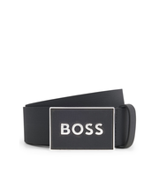 Italian-leather belt with textured plaque buckle