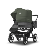 Bugaboo Donkey 5 Duo bassinet and seat stroller graphite base, grey mélange fabrics, forest green sun canopy