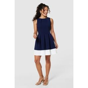 Closet London Navy and Cream Hem Pleated Dress