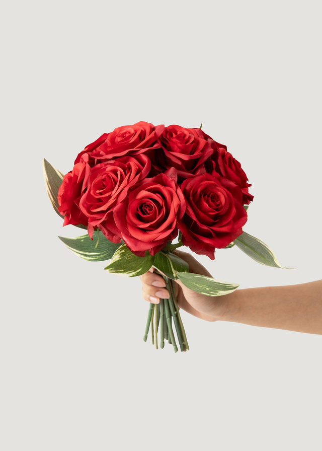 Fake Rose Flower Bouquet in Red - 11"