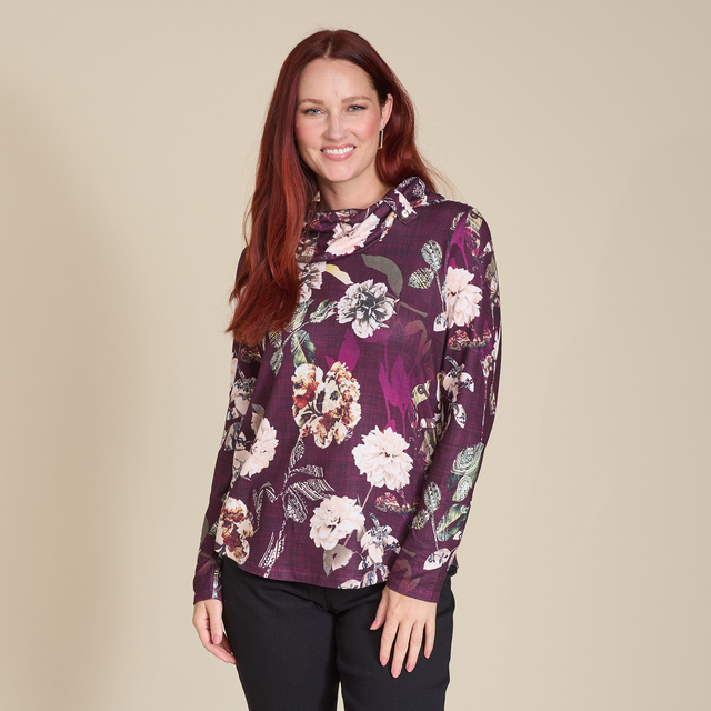 Floral Printed Cowl Neck Top