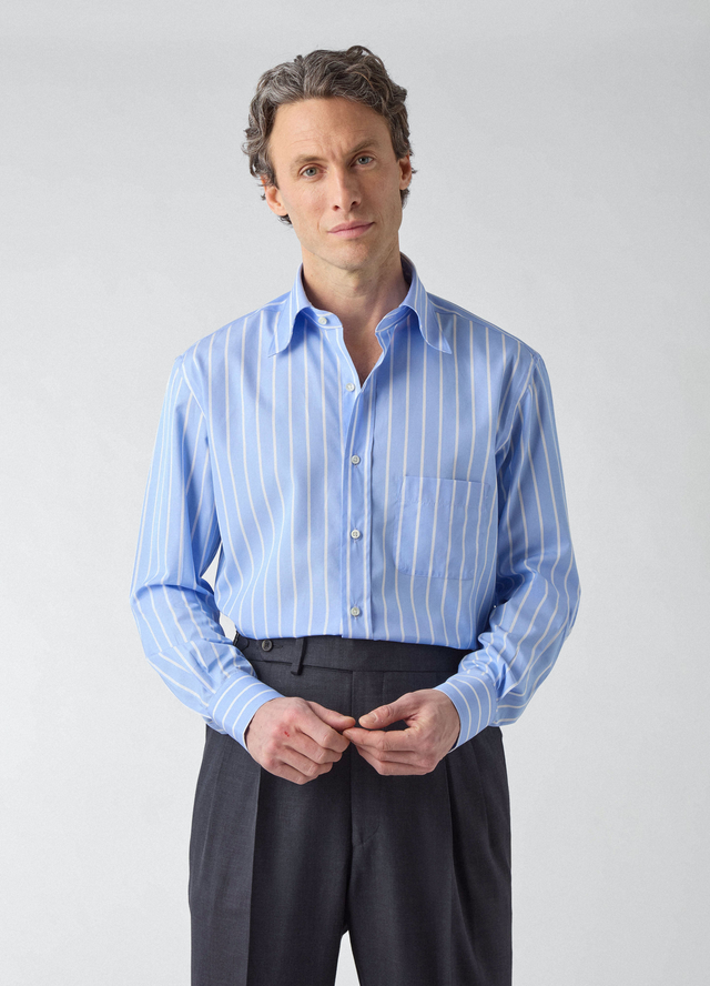 Fabian Poplin Turndown Collar Shirt - Blue/White