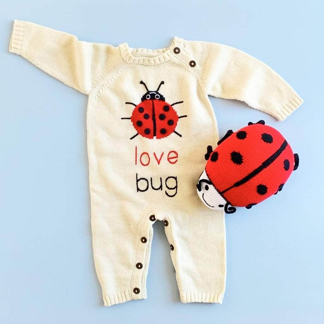 Knitted Baby Romper & Plush Love Bug Set