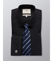 Black Poplin Formal Classic Fit Shirt - Double Cuff