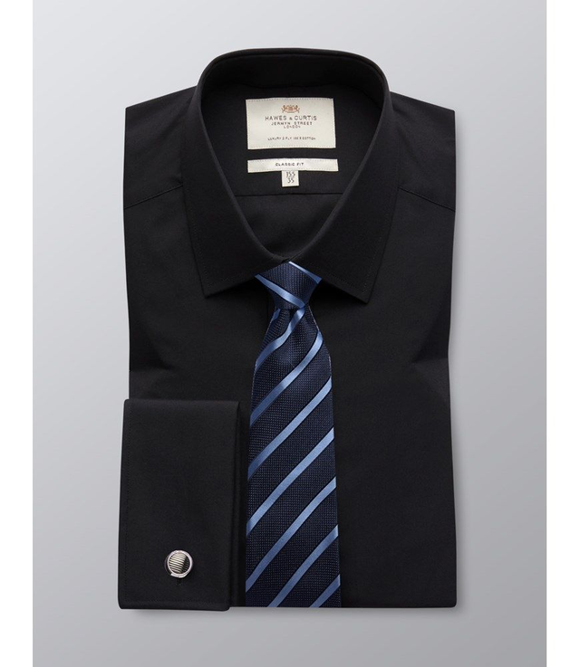 Black Poplin Formal Classic Fit Shirt - Double Cuff