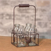 4 Bottles w  Wire Rooster Carrier