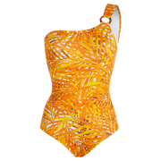 Women One-Shoulder One-piece Swimsuit Palm Leaves