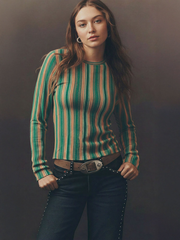 Crew Neck Vertical Stripe Sweater