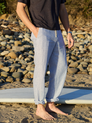 White/Navy Callistair Linen Pants | Men's Pants  | J.McLaughlin
