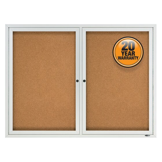 Quartet Enclosed Cork Bulletin Board for Outdoor Use, 4' x 3', 2 Door, Aluminum Frame
