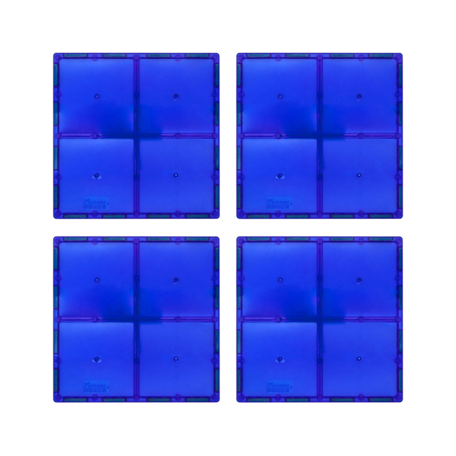 PicassoTiles 4 Piece 6" x 6" Blue Square Magnetic Tiles