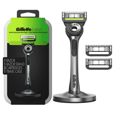 GilletteLabs with Exfoliating Bar Razor (1 Handle + 3 Cartridges + 1 Travel Case)