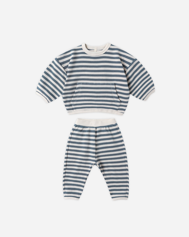 Waffle Slouch Set || Ocean Stripe