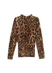 Shana Mesh Mock Turtleneck -Fierce Leopard