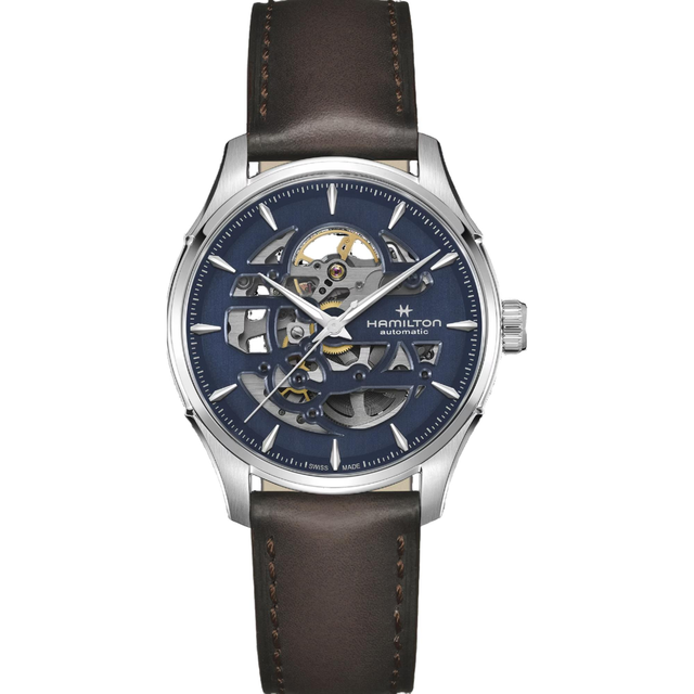 Hamilton Jazzmaster Skeleton Automatic Blue Dial Leather Strap Men's Watch H42535541