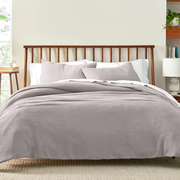 Organic Crinkle Matelasse and Percale Bedding Set - Warm Gray and White