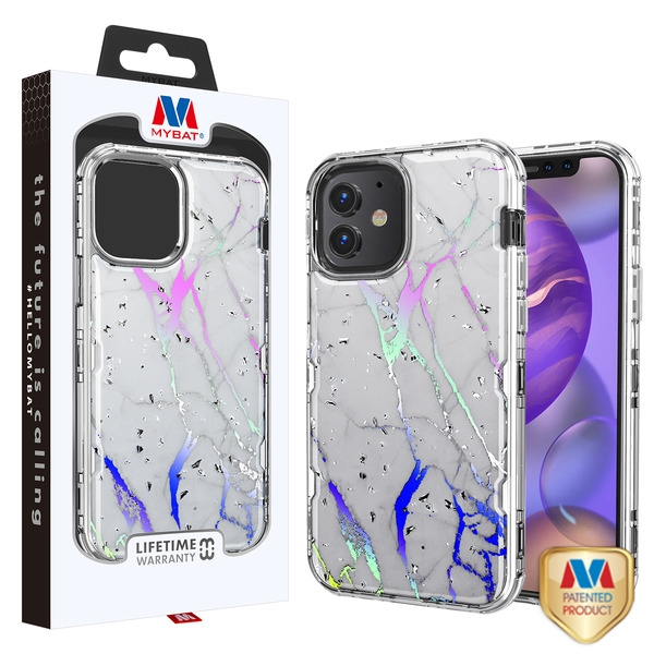 Apple iPhone 12 Mini 5.4 Case, MyBat TUFF Kleer Hybrid Case White Marbling / Electroplating Silver