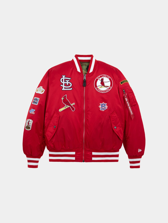 ST. LOUIS CARDINALS X ALPHA X NEW ERA MA-1 BOMBER JACKET (SPEED RED)