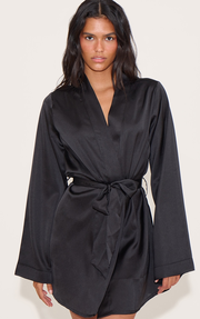 Black Satin Sleepwear Robe
