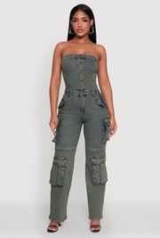 Daisy Mineral Wash Denim Jumpsuit with Cargo Pockets