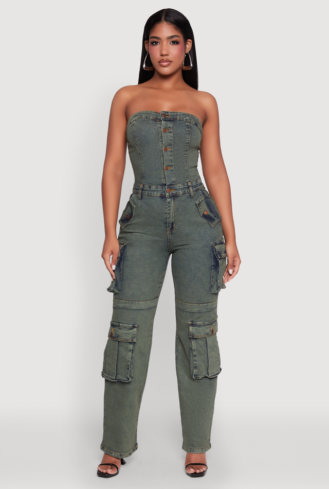 Daisy Mineral Wash Denim Jumpsuit with Cargo Pockets