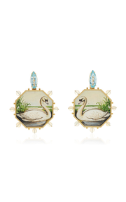 Swan 18K Yellow Gold Painting Earrings