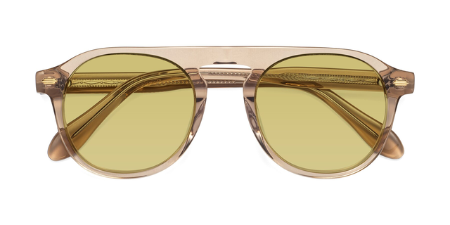 light Brown Browline Grandpa Round Tinted Sunglasses with Medium Champagne Sunwear Lenses - Mufasa