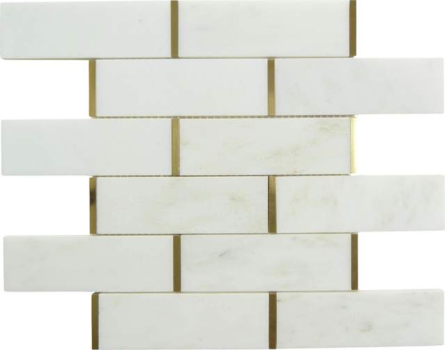 Natural Bianco White and Gold Metal Brick Subway Stone Tile