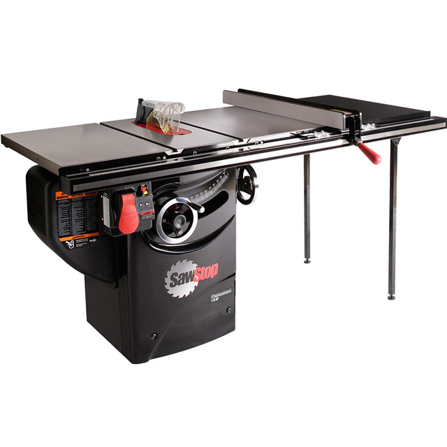 SawStop Professional 1.75HP Cabinet Saw with 36” Standard T-Glide Rip Fence, Rails & Extension Table