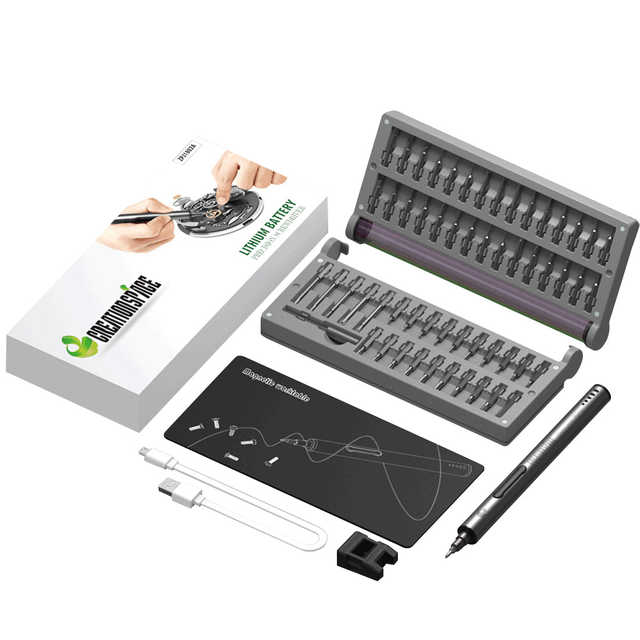 Mini Precision Electric Screwdriver DIY Tools Set with LED Light for Models & Electronics (Frosted)