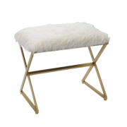 X Leg White Faux Fur Stool - Gold