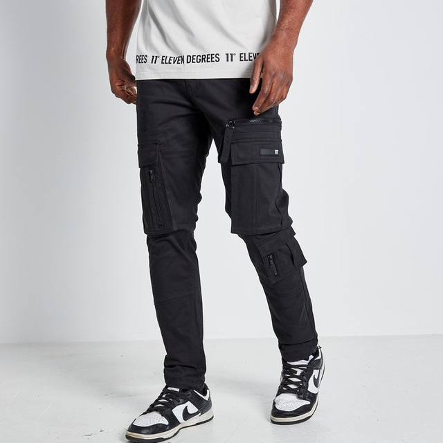 Adjustable Cuff Cargo Pants - Black