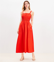 Petite Poplin Shirred Strappy Pocket Maxi Dress